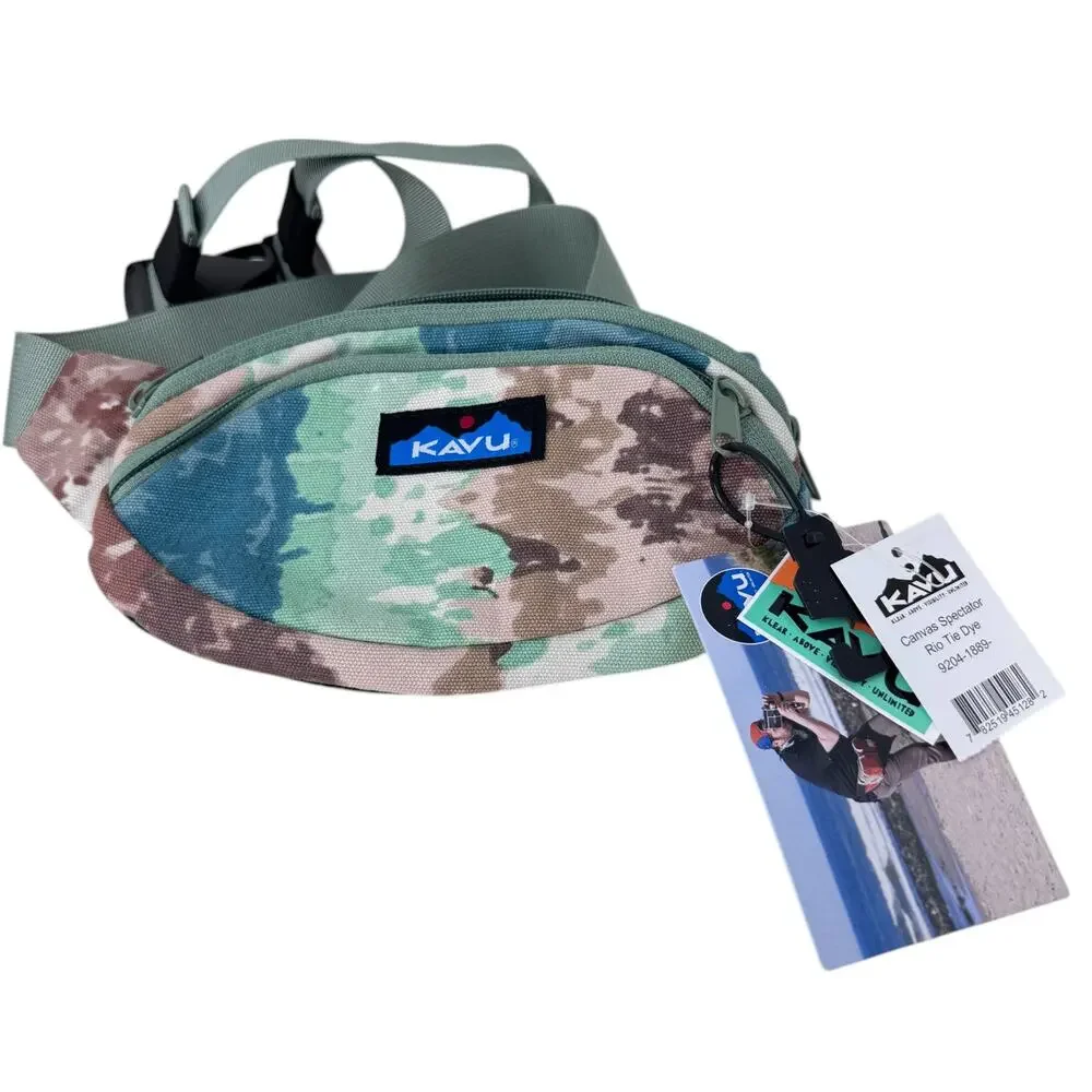 Kavu Spectator Hip Fanny Bag Green Rio Tie Dye Canvas Belted Zipper‎ 9204-1889